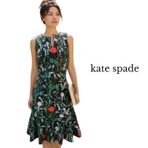 Kate Spade NWT Jardin Tile Jacquard Dress Black Floral Hummingbird